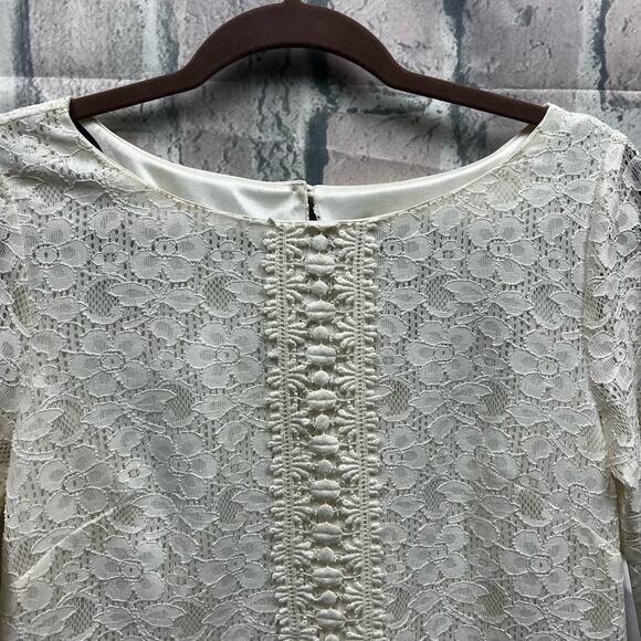 Laundry By Shelli Segal Jewel-Neck Lace 3/4 Sleeve Mini Dress White Size 4P $265 - Picture 9 of 12